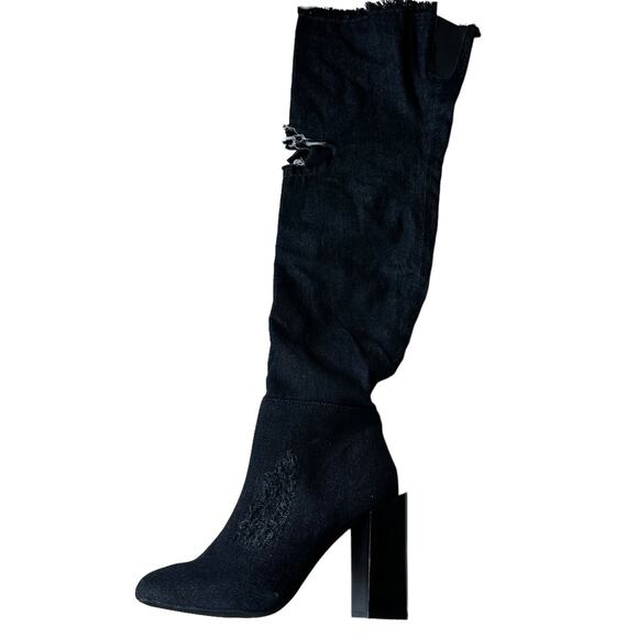 Jeffrey Campbell Boots LF JC Perouze Over the Knee Black Denim Women's Size 7 - Picture 1 of 11